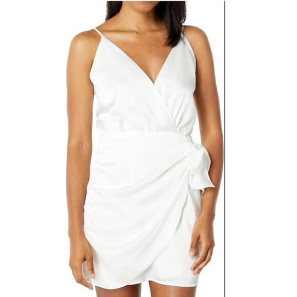 WAYF Sleeveless Satin Faux Wrap Cami Mini Dress Ivory White Women Size Small NWT - Picture 1 of 13